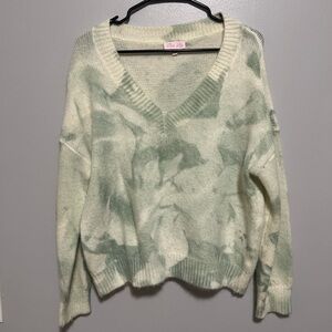 Pink Lily Green Tie-Dye V-Neck Sweater S